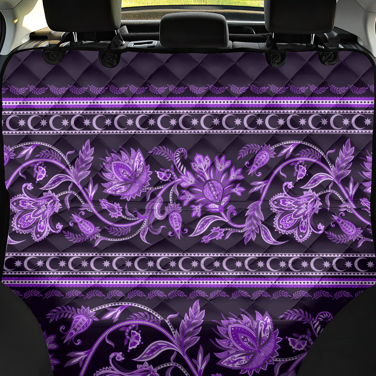 Azerbaijan Back Car Seat Cover Traditional Pattern Ornament With Flowers Buta Violet LT9 - Wonder Print Shop