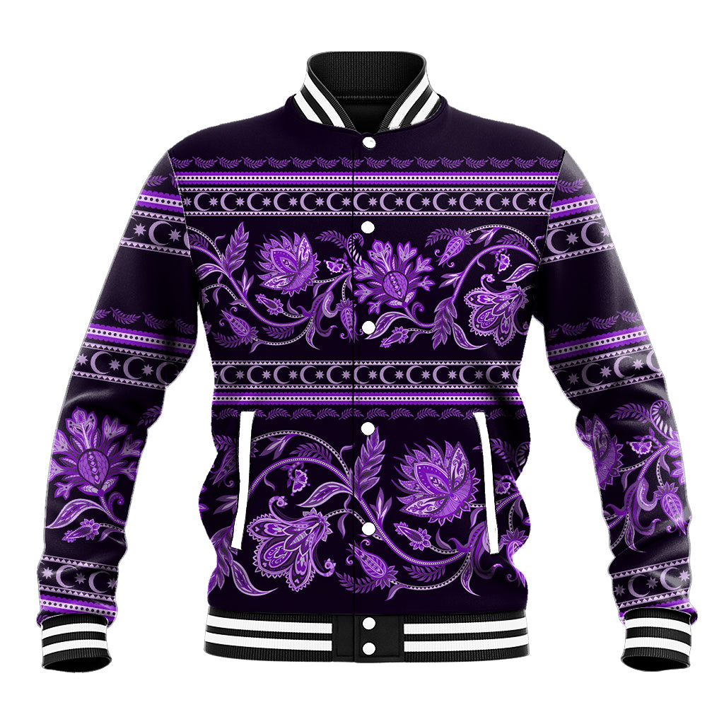 Azerbaijan Baseball Jacket Traditional Pattern Ornament With Flowers Buta Violet LT9 - Wonder Print Shop