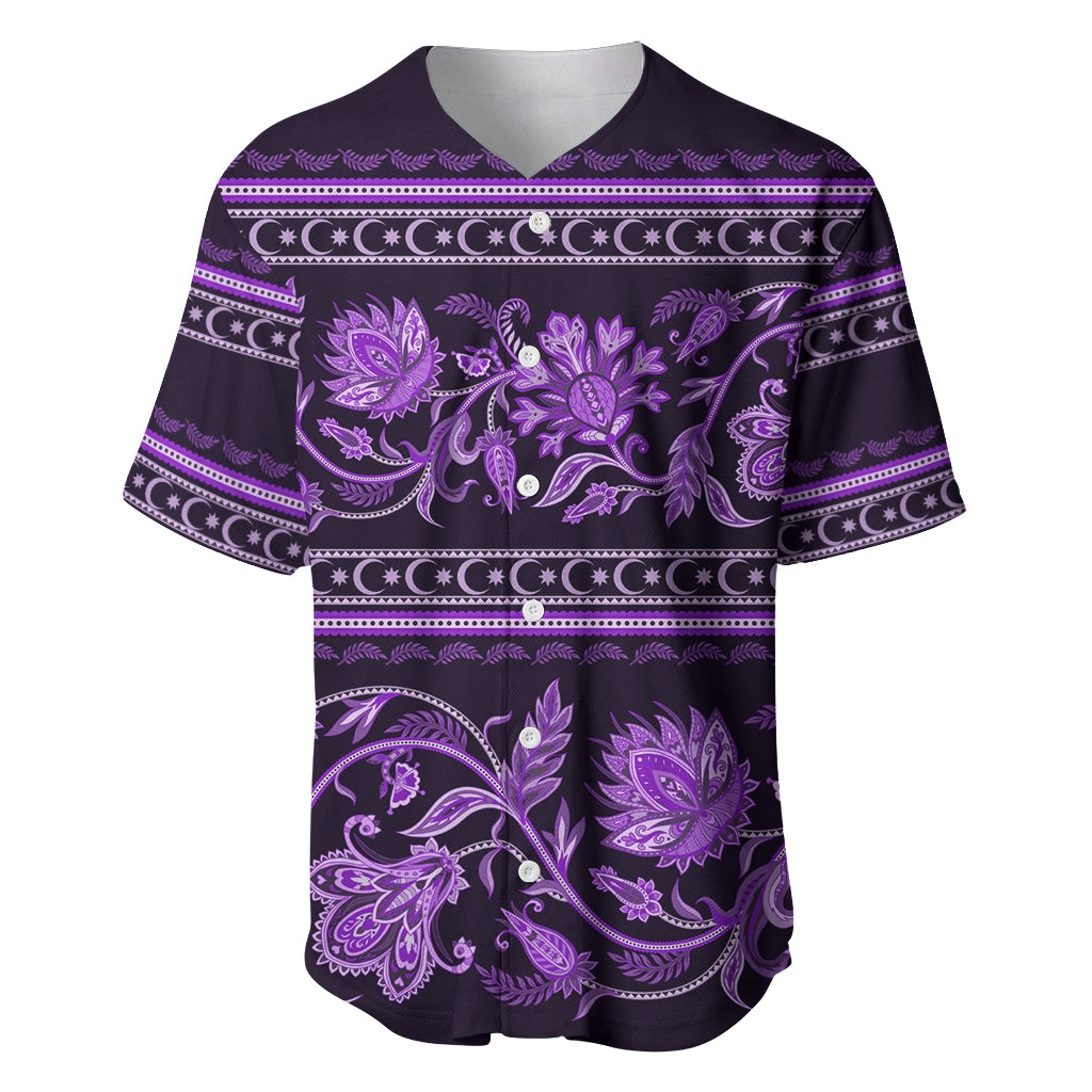 Azerbaijan Baseball Jersey Traditional Pattern Ornament With Flowers Buta Violet LT9 - Wonder Print Shop