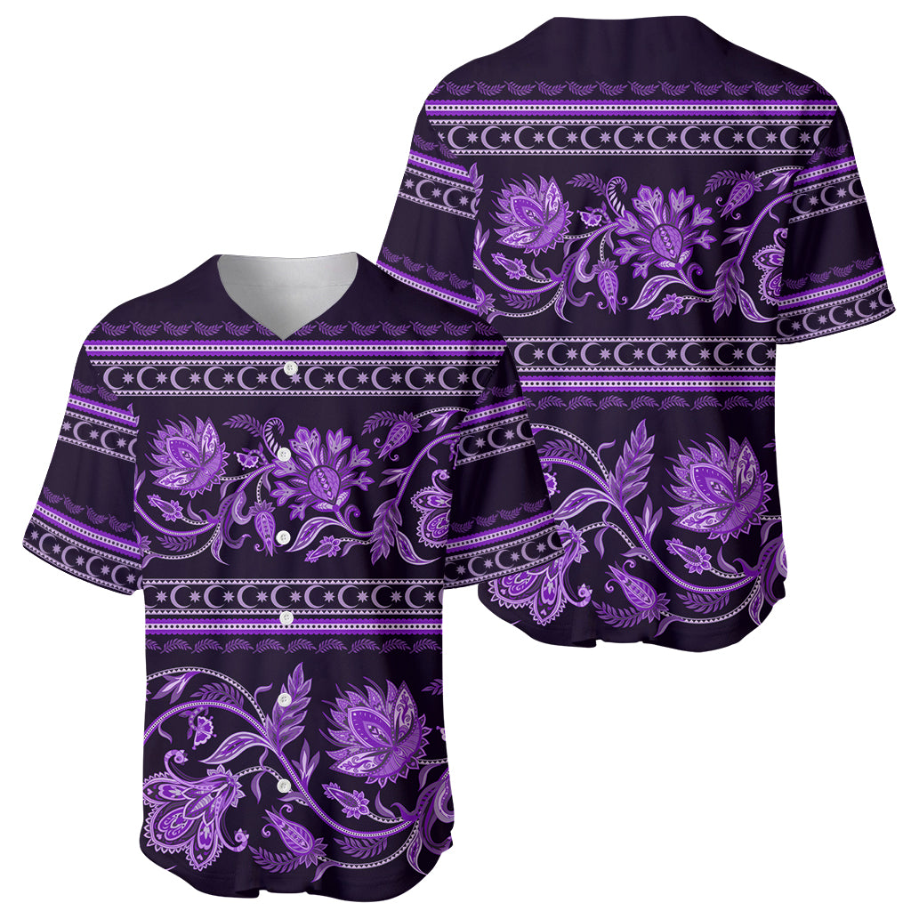 Azerbaijan Baseball Jersey Traditional Pattern Ornament With Flowers Buta Violet LT9 - Wonder Print Shop