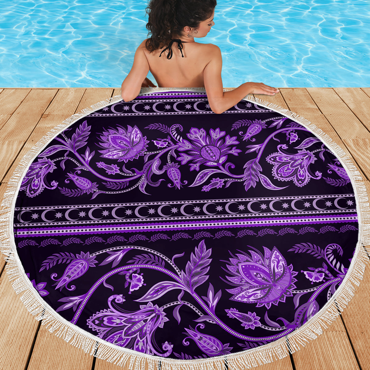 Azerbaijan Beach Blanket Traditional Pattern Ornament With Flowers Buta Violet LT9 - Wonder Print Shop