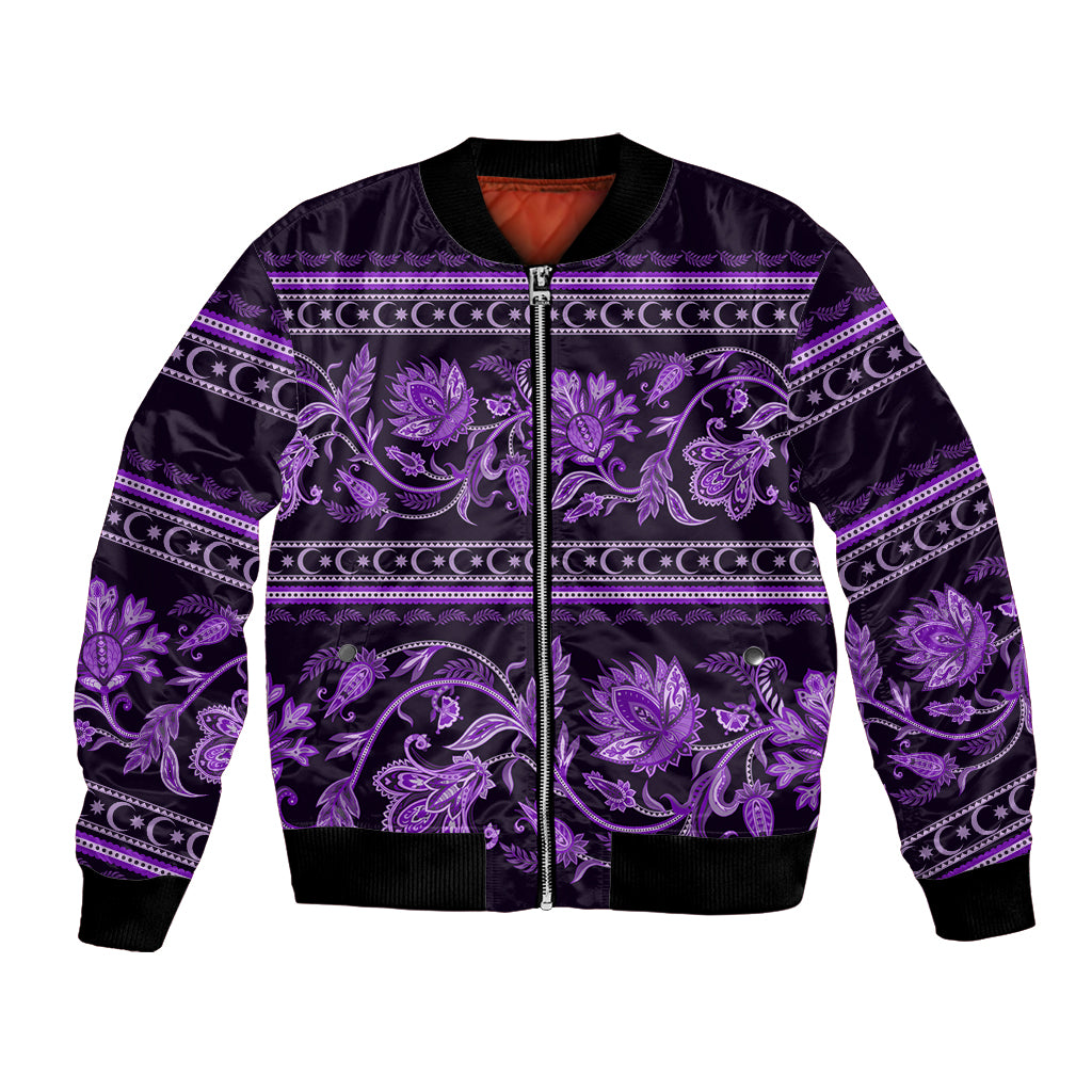 Azerbaijan Bomber Jacket Traditional Pattern Ornament With Flowers Buta Violet LT9 - Wonder Print Shop