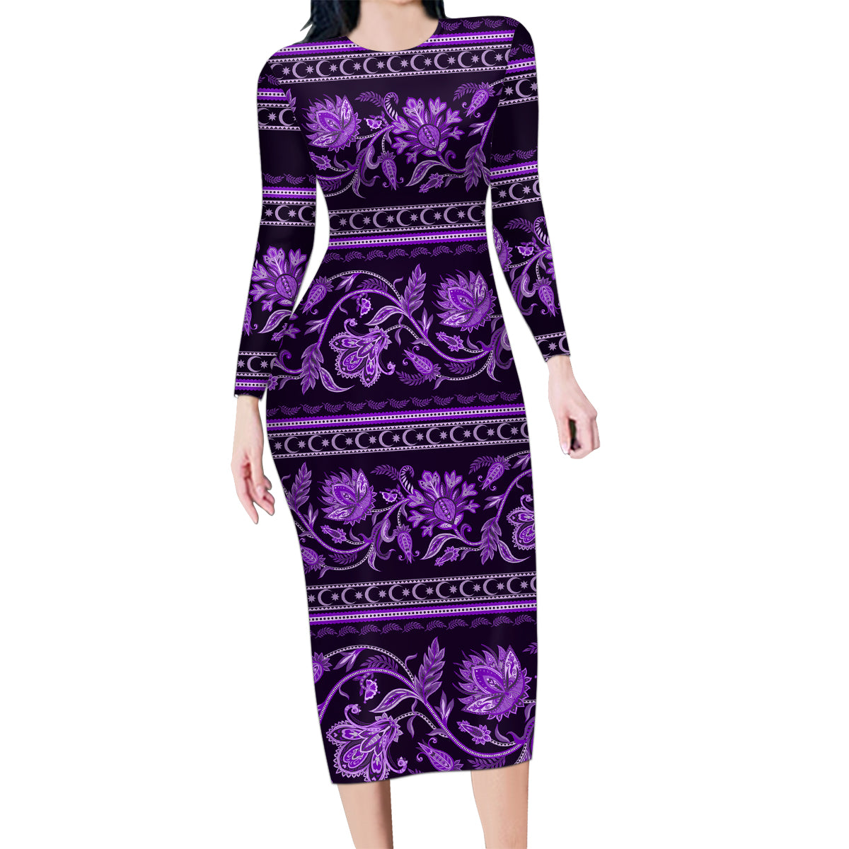 Azerbaijan Family Matching Long Sleeve Bodycon Dress and Hawaiian Shirt Traditional Pattern Ornament With Flowers Buta Violet LT9 - Wonder Print Shop
