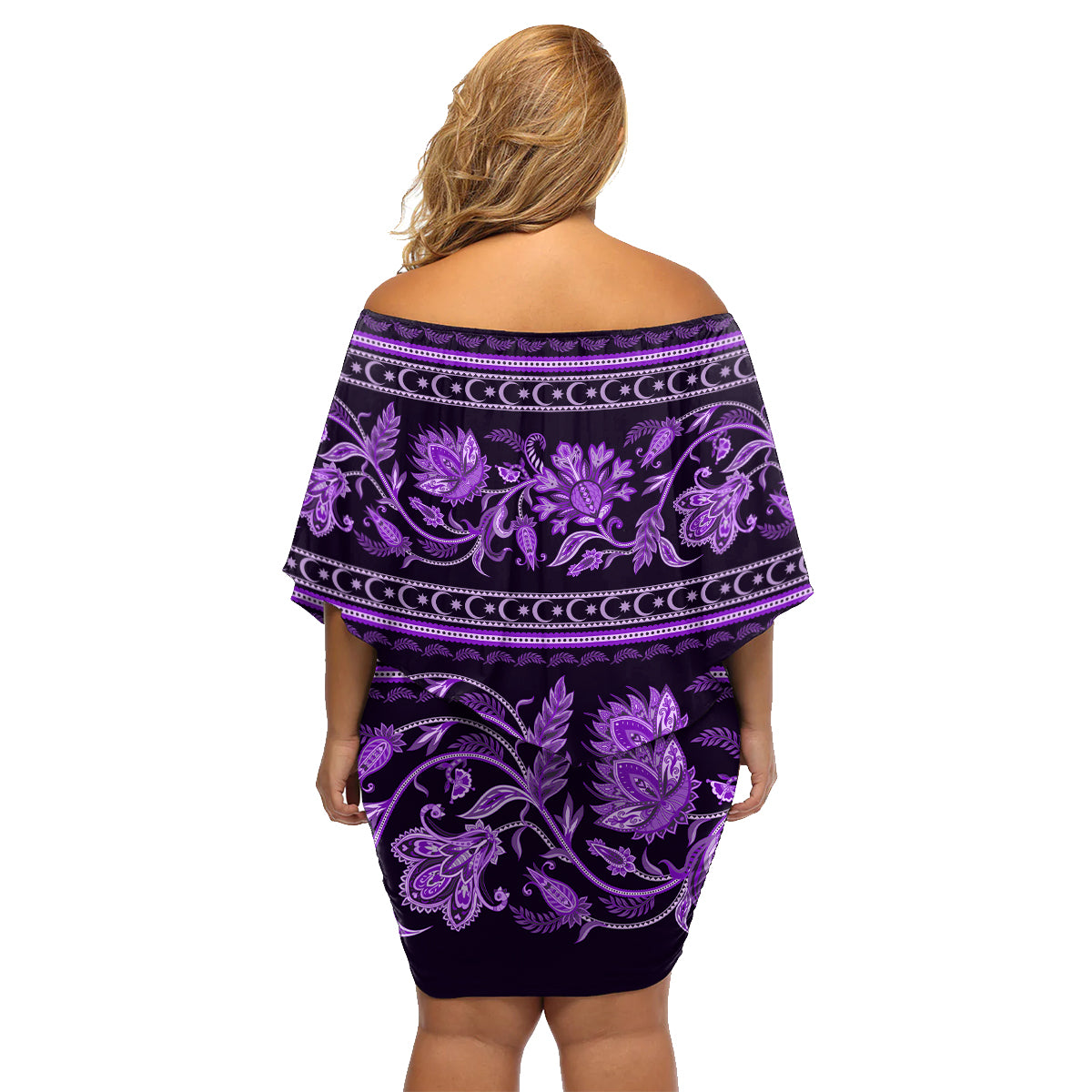 Azerbaijan Family Matching Off Shoulder Short Dress and Hawaiian Shirt Traditional Pattern Ornament With Flowers Buta Violet LT9 - Wonder Print Shop