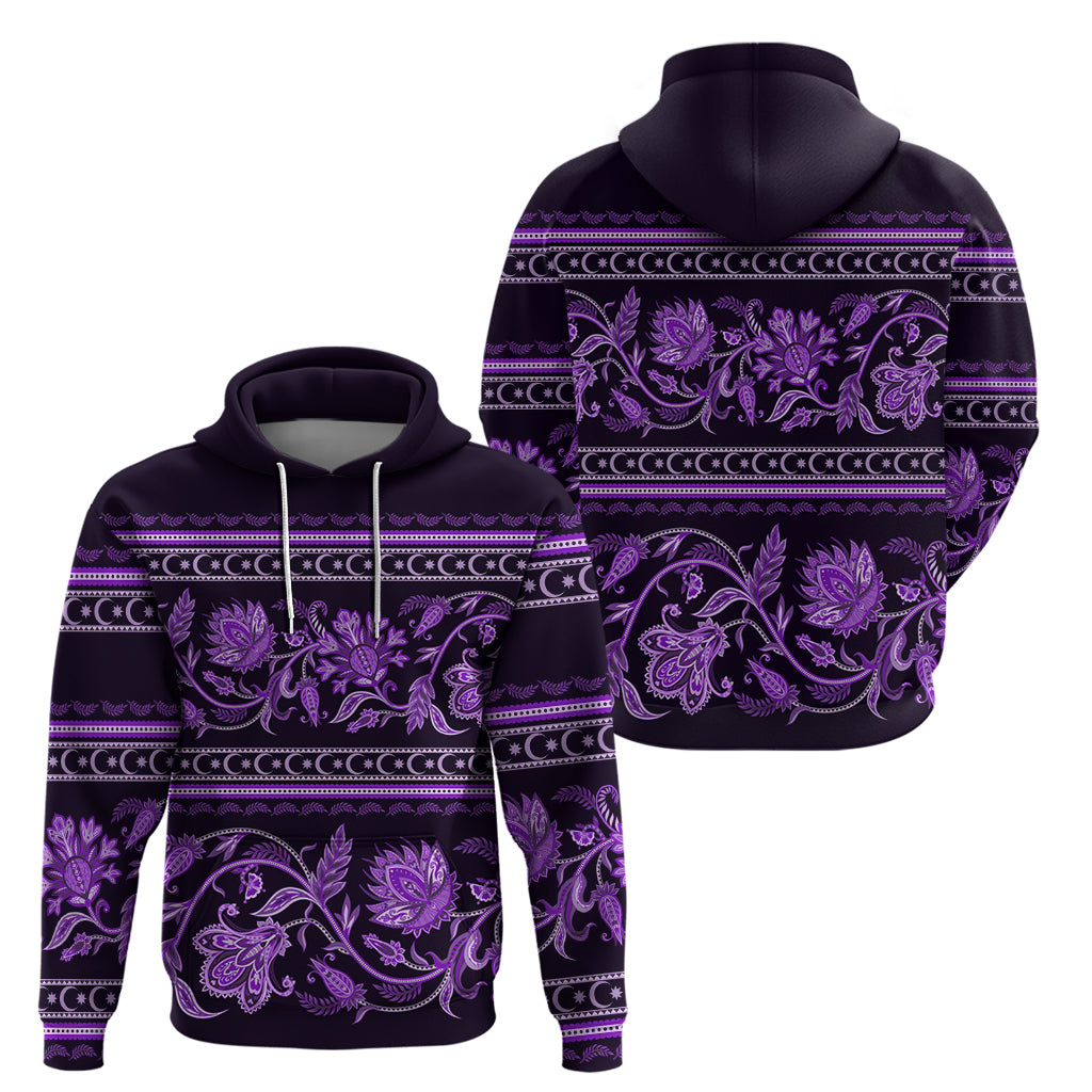 Azerbaijan Hoodie Traditional Pattern Ornament With Flowers Buta Violet - Wonder Print Shop