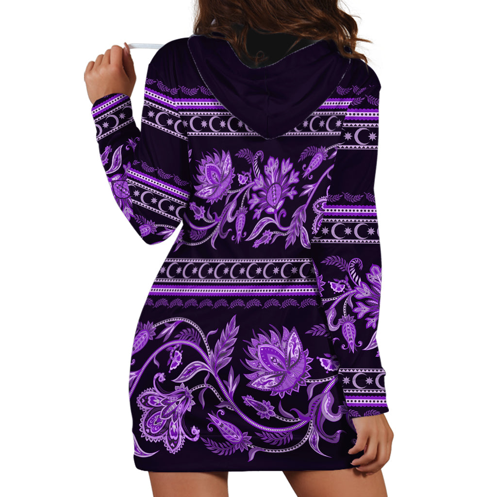Azerbaijan Hoodie Dress Traditional Pattern Ornament With Flowers Buta Violet - Wonder Print Shop