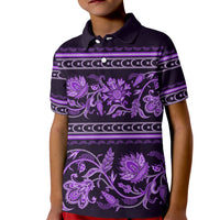 Azerbaijan Kid Polo Shirt Traditional Pattern Ornament With Flowers Buta Violet - Wonder Print Shop
