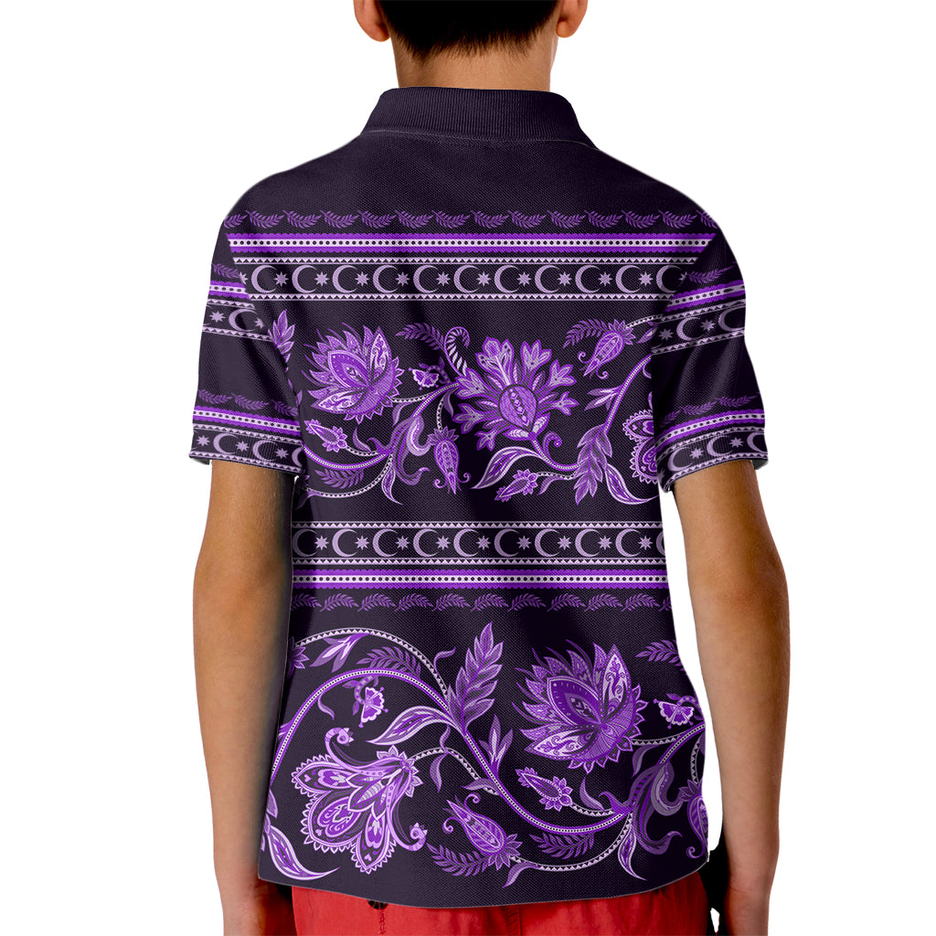 Azerbaijan Kid Polo Shirt Traditional Pattern Ornament With Flowers Buta Violet - Wonder Print Shop