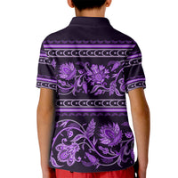 Azerbaijan Kid Polo Shirt Traditional Pattern Ornament With Flowers Buta Violet - Wonder Print Shop