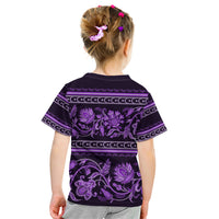 Azerbaijan Kid T Shirt Traditional Pattern Ornament With Flowers Buta Violet - Wonder Print Shop