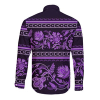 Azerbaijan Long Sleeve Button Shirt Traditional Pattern Ornament With Flowers Buta Violet - Wonder Print Shop
