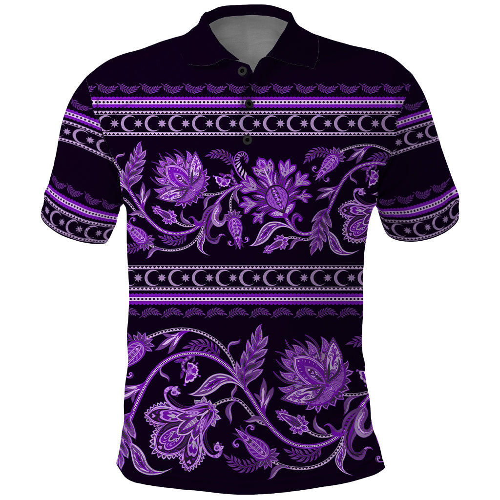 Azerbaijan Polo Shirt Traditional Pattern Ornament With Flowers Buta Violet - Wonder Print Shop