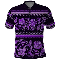 Azerbaijan Polo Shirt Traditional Pattern Ornament With Flowers Buta Violet - Wonder Print Shop