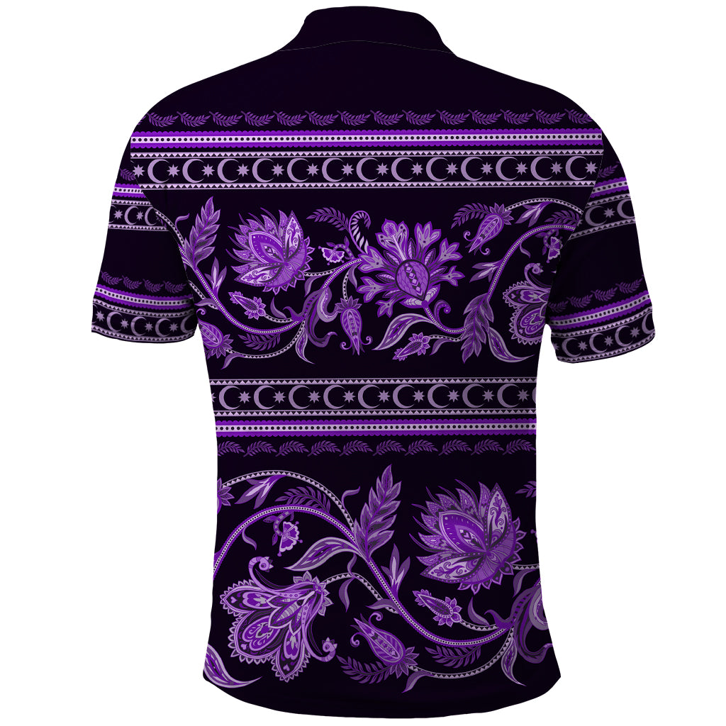 Azerbaijan Polo Shirt Traditional Pattern Ornament With Flowers Buta Violet - Wonder Print Shop