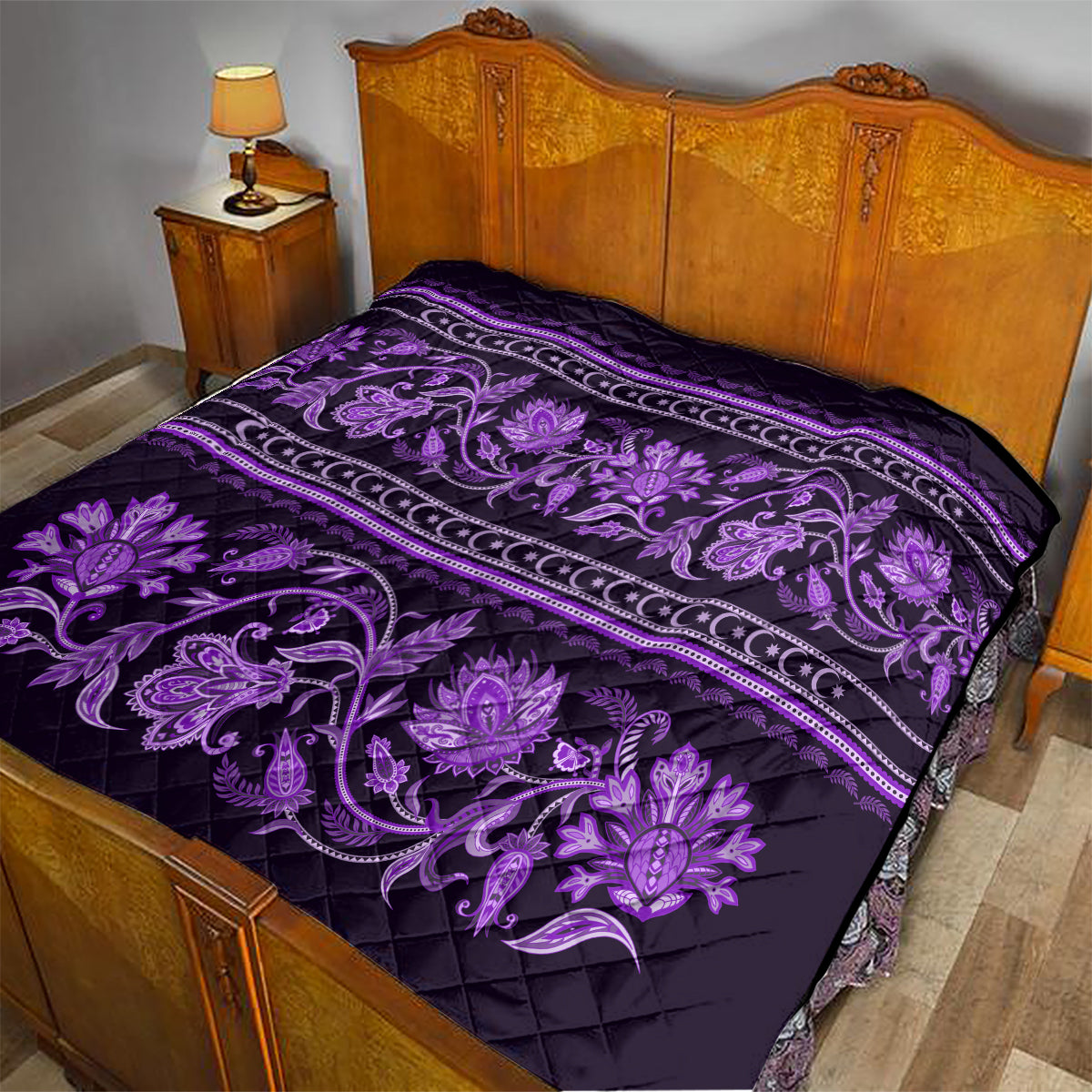 Azerbaijan Quilt Traditional Pattern Ornament With Flowers Buta Violet - Wonder Print Shop