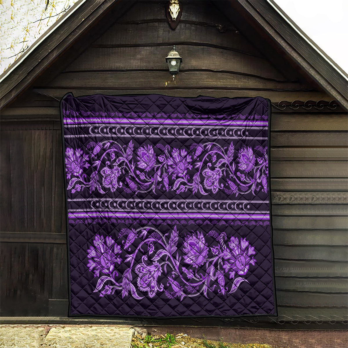Azerbaijan Quilt Traditional Pattern Ornament With Flowers Buta Violet - Wonder Print Shop