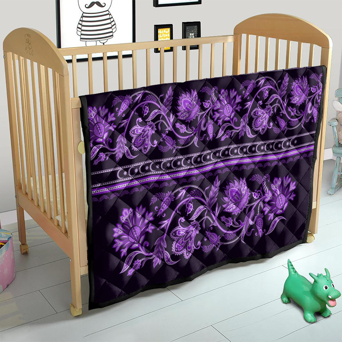 Azerbaijan Quilt Traditional Pattern Ornament With Flowers Buta Violet - Wonder Print Shop