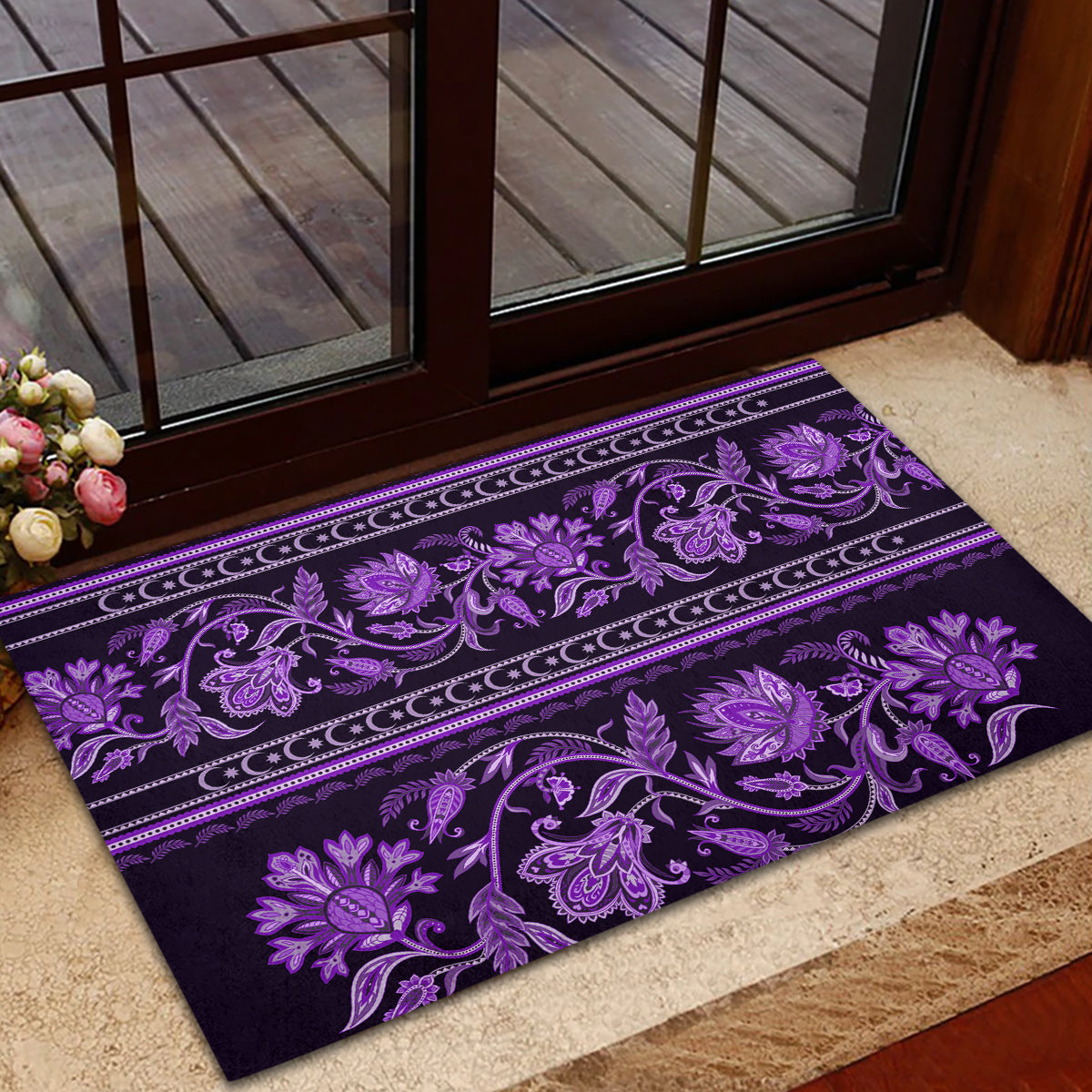Azerbaijan Rubber Doormat Traditional Pattern Ornament With Flowers Buta Violet - Wonder Print Shop