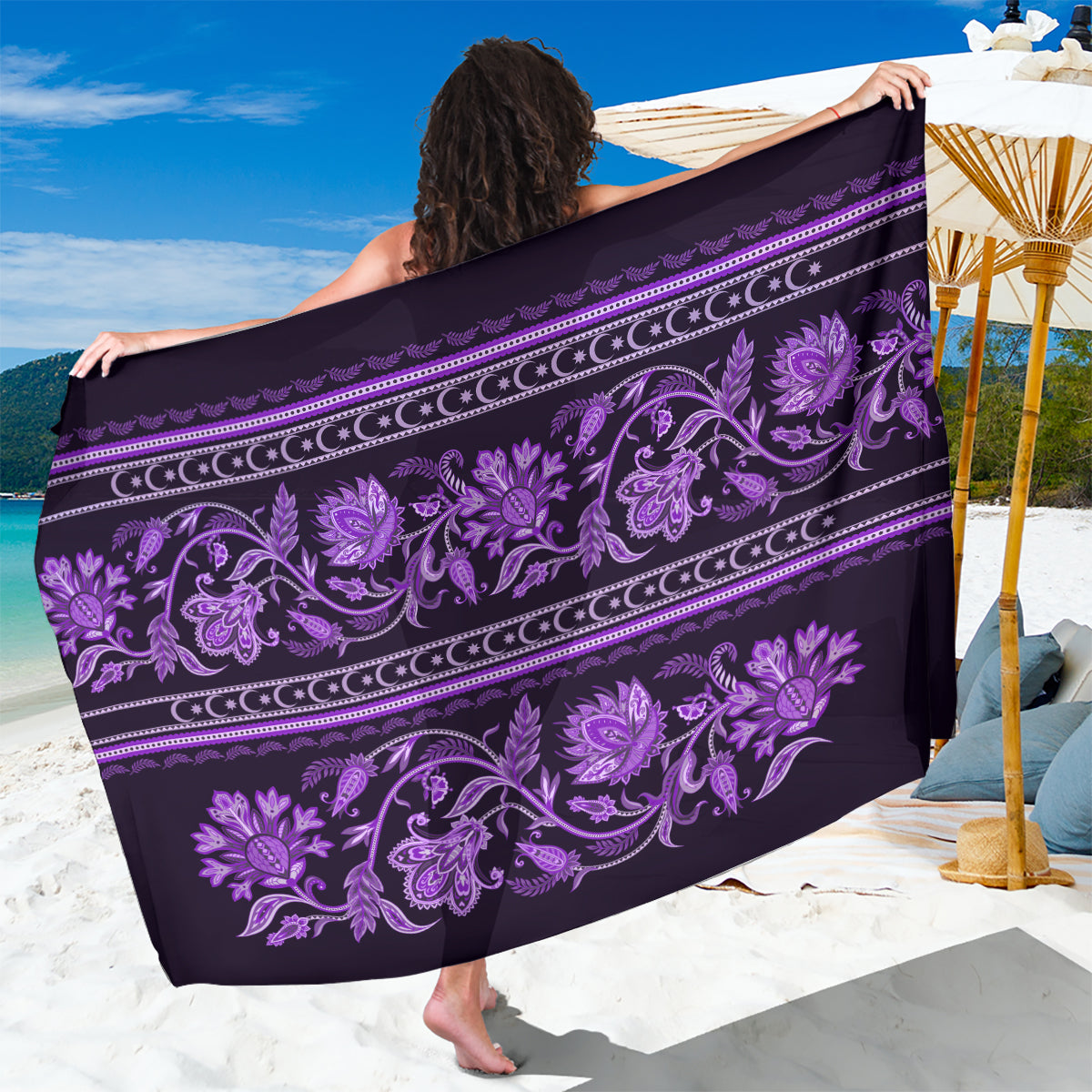 Azerbaijan Sarong Traditional Pattern Ornament With Flowers Buta Violet - Wonder Print Shop
