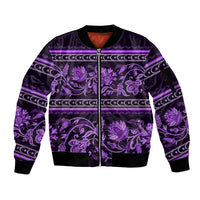 Azerbaijan Sleeve Zip Bomber Jacket Traditional Pattern Ornament With Flowers Buta Violet - Wonder Print Shop