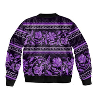 Azerbaijan Sleeve Zip Bomber Jacket Traditional Pattern Ornament With Flowers Buta Violet - Wonder Print Shop