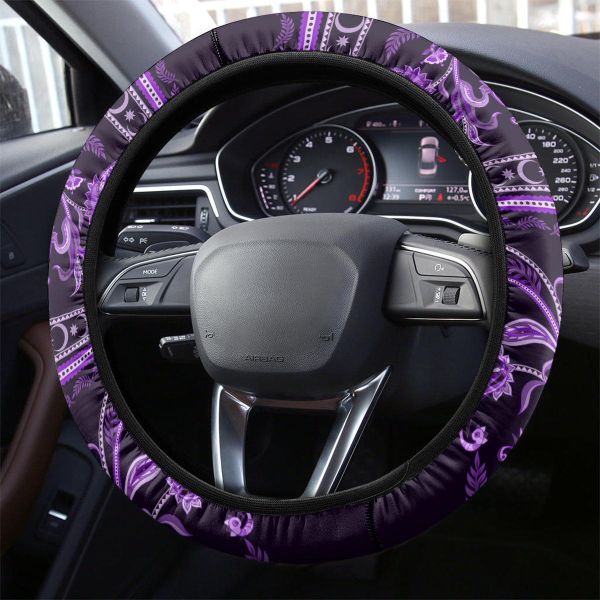 Azerbaijan Steering Wheel Cover Traditional Pattern Ornament With Flowers Buta Violet - Wonder Print Shop