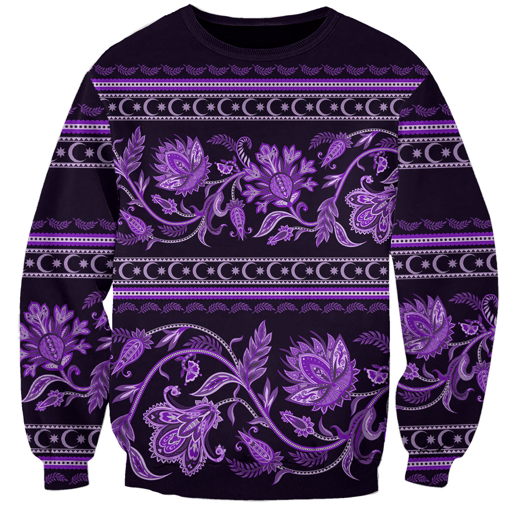Azerbaijan Sweatshirt Traditional Pattern Ornament With Flowers Buta Violet - Wonder Print Shop
