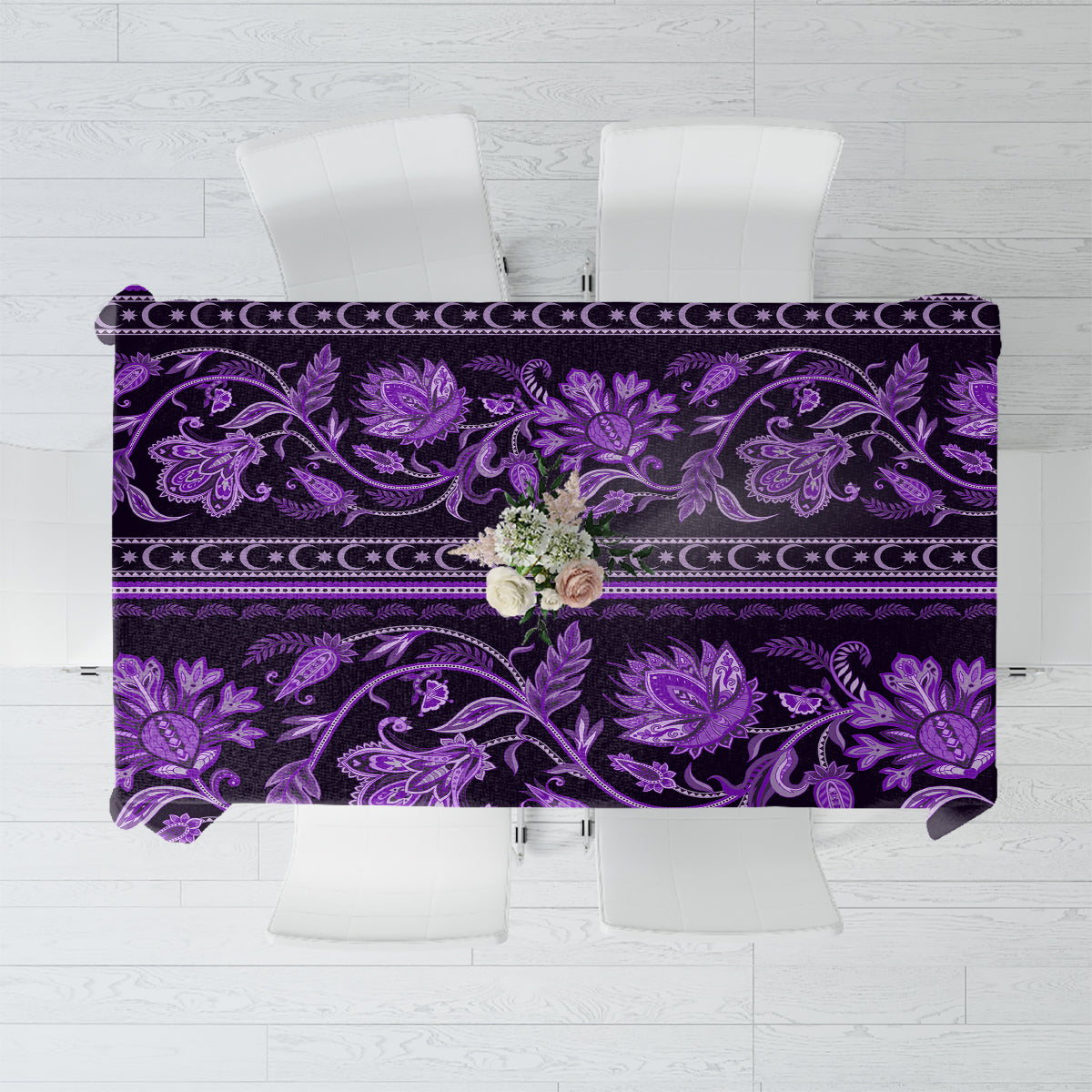 Azerbaijan Tablecloth Traditional Pattern Ornament With Flowers Buta Violet - Wonder Print Shop