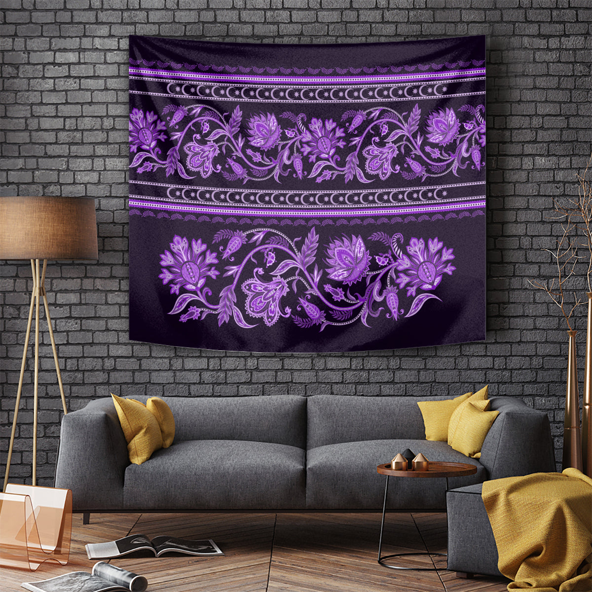 Azerbaijan Tapestry Traditional Pattern Ornament With Flowers Buta Violet - Wonder Print Shop