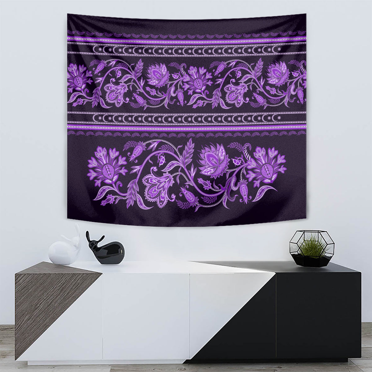 Azerbaijan Tapestry Traditional Pattern Ornament With Flowers Buta Violet - Wonder Print Shop