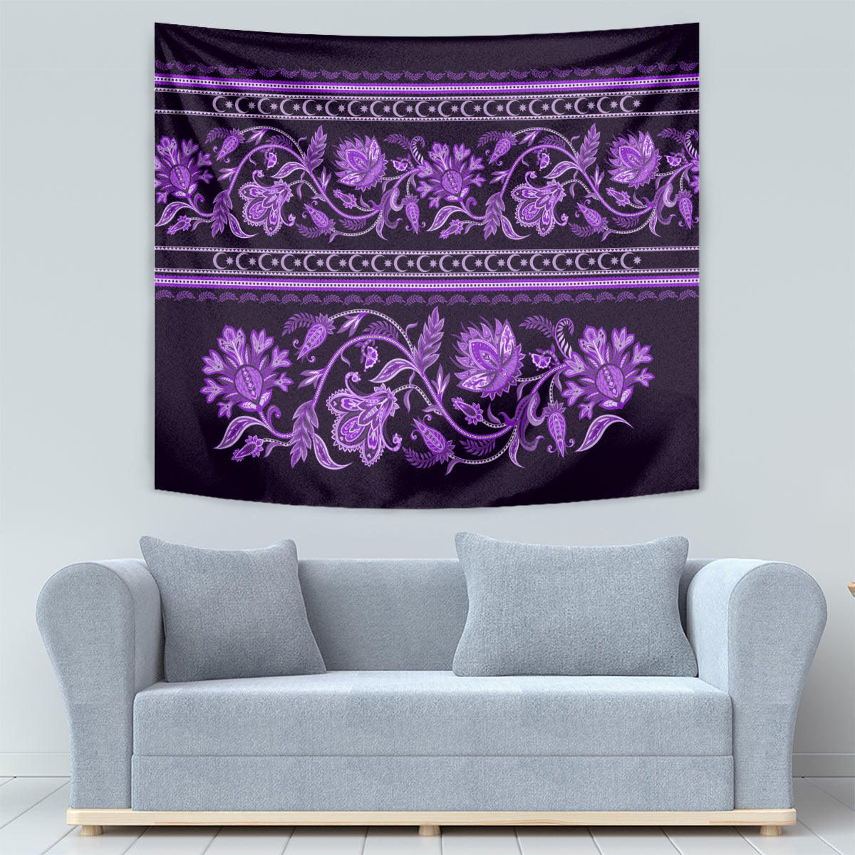 Azerbaijan Tapestry Traditional Pattern Ornament With Flowers Buta Violet - Wonder Print Shop