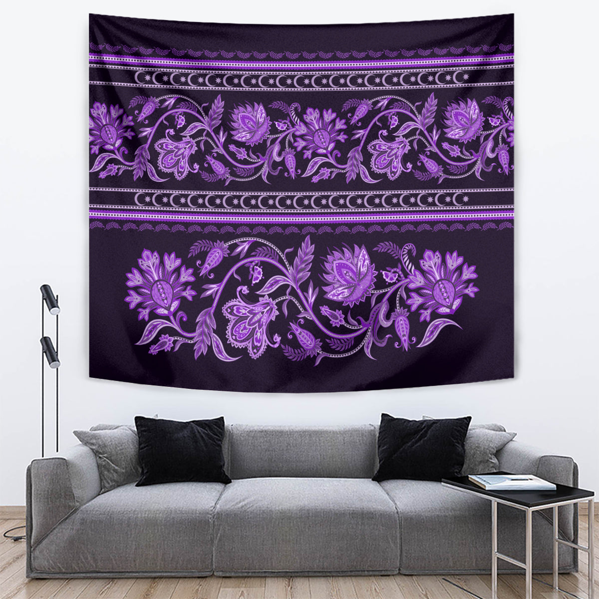 Azerbaijan Tapestry Traditional Pattern Ornament With Flowers Buta Violet - Wonder Print Shop