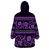 Azerbaijan Wearable Blanket Hoodie Traditional Pattern Ornament With Flowers Buta Violet - Wonder Print Shop