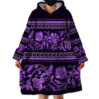 Azerbaijan Wearable Blanket Hoodie Traditional Pattern Ornament With Flowers Buta Violet - Wonder Print Shop