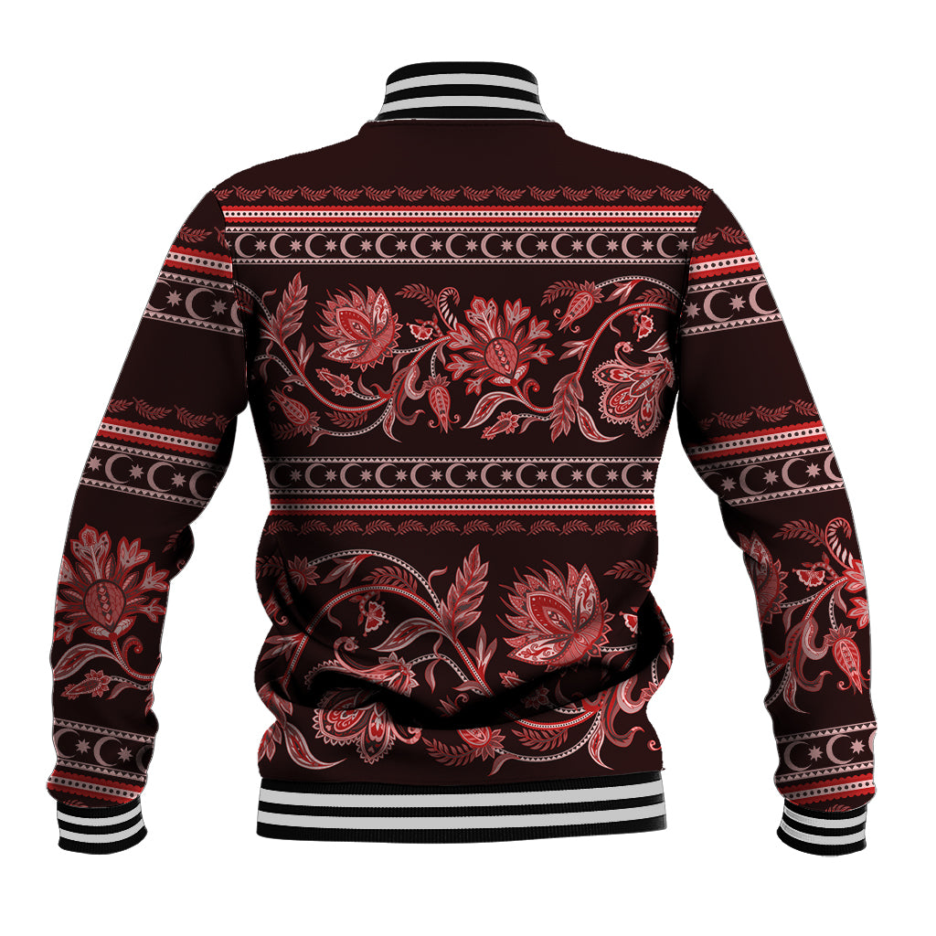 Azerbaijan Baseball Jacket Traditional Pattern Ornament With Flowers Buta Red LT9 - Wonder Print Shop