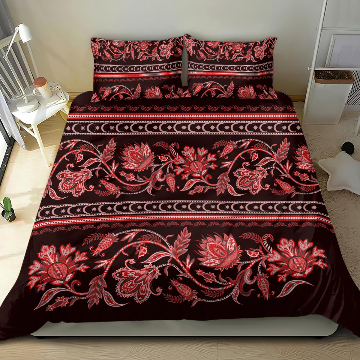 Azerbaijan Bedding Set Traditional Pattern Ornament With Flowers Buta Red LT9 - Wonder Print Shop