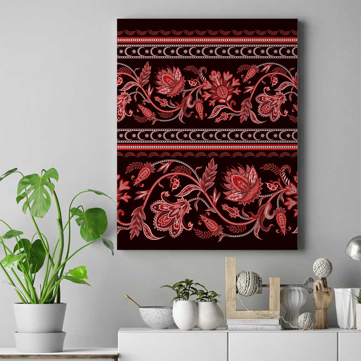 azerbaijan-canvas-wall-art-traditional-pattern-ornament-with-flowers-buta-red