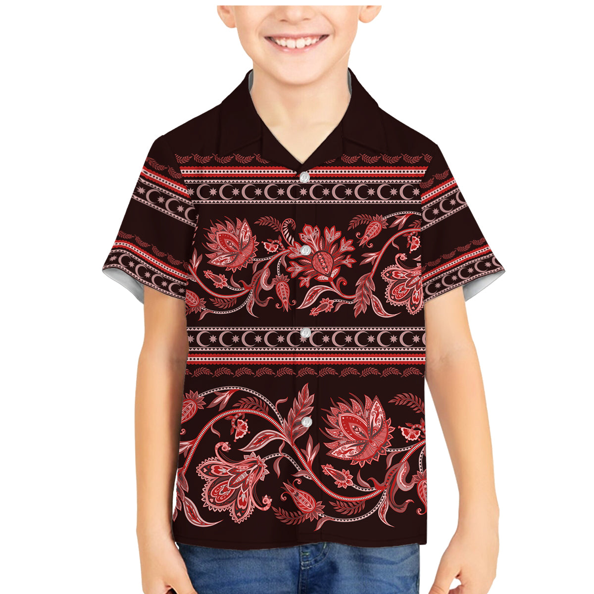 Azerbaijan Family Matching Mermaid Dress and Hawaiian Shirt Traditional Pattern Ornament With Flowers Buta Red LT9 - Wonder Print Shop