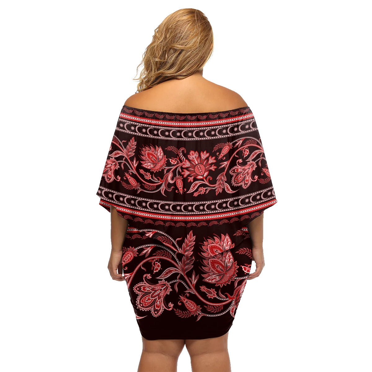 Azerbaijan Family Matching Off Shoulder Short Dress and Hawaiian Shirt Traditional Pattern Ornament With Flowers Buta Red LT9 - Wonder Print Shop