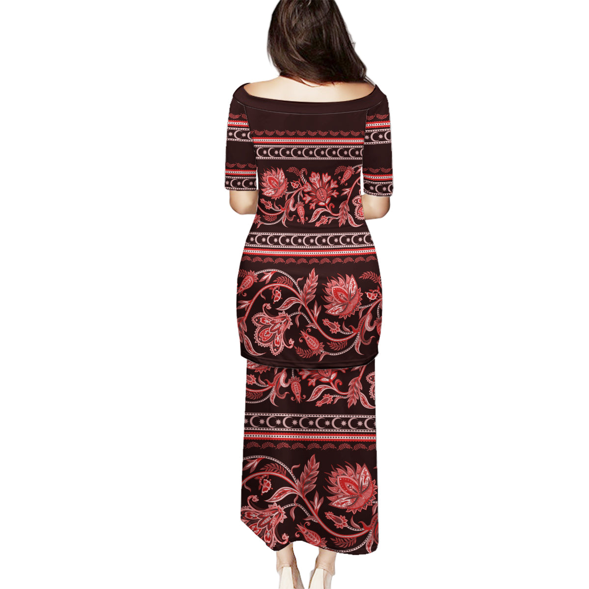 Azerbaijan Family Matching Puletasi Dress and Hawaiian Shirt Traditional Pattern Ornament With Flowers Buta Red - Wonder Print Shop