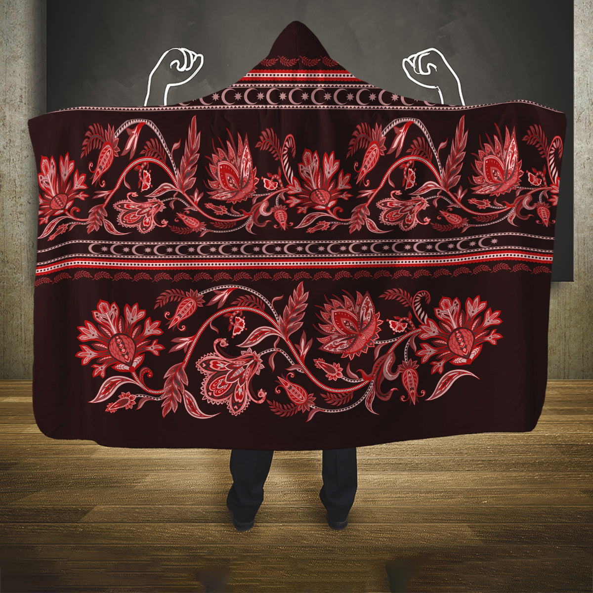 azerbaijan-hooded-blanket-traditional-pattern-ornament-with-flowers-buta-red