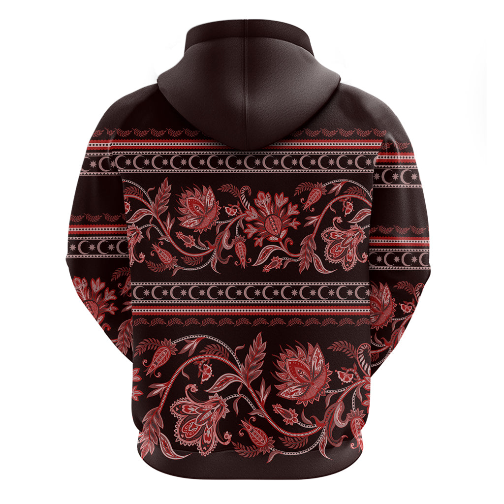 Azerbaijan Hoodie Traditional Pattern Ornament With Flowers Buta Red - Wonder Print Shop