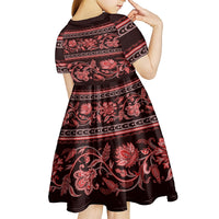 Azerbaijan Kid Short Sleeve Dress Traditional Pattern Ornament With Flowers Buta Red - Wonder Print Shop