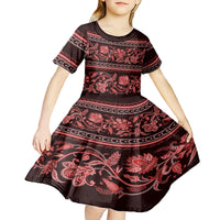 Azerbaijan Kid Short Sleeve Dress Traditional Pattern Ornament With Flowers Buta Red - Wonder Print Shop