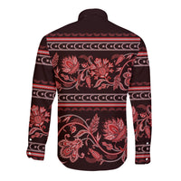 Azerbaijan Long Sleeve Button Shirt Traditional Pattern Ornament With Flowers Buta Red - Wonder Print Shop