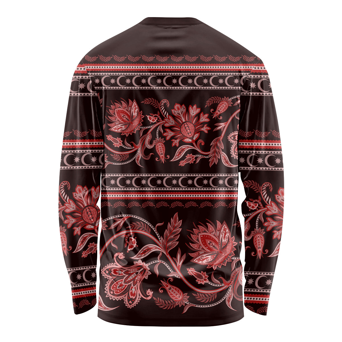 Azerbaijan Long Sleeve Shirt Traditional Pattern Ornament With Flowers Buta Red - Wonder Print Shop