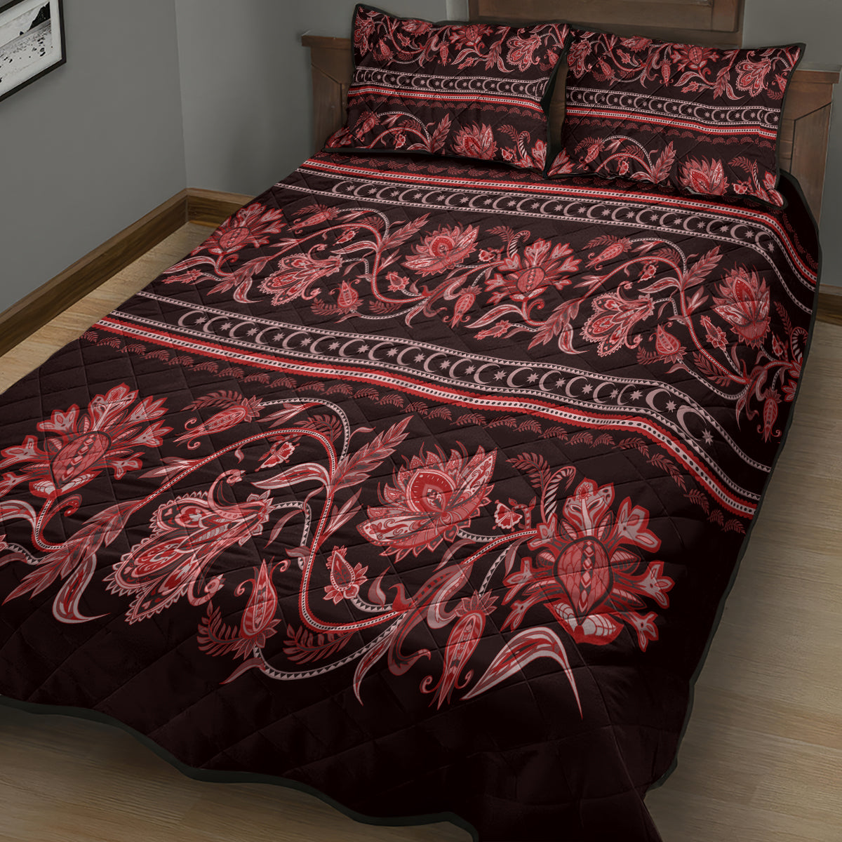Azerbaijan Quilt Bed Set Traditional Pattern Ornament With Flowers Buta Red - Wonder Print Shop