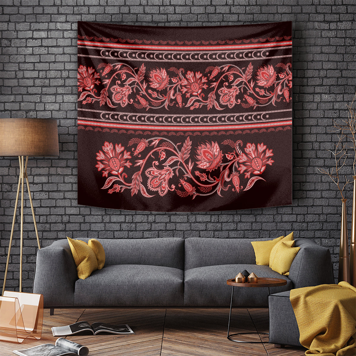 Azerbaijan Tapestry Traditional Pattern Ornament With Flowers Buta Red - Wonder Print Shop