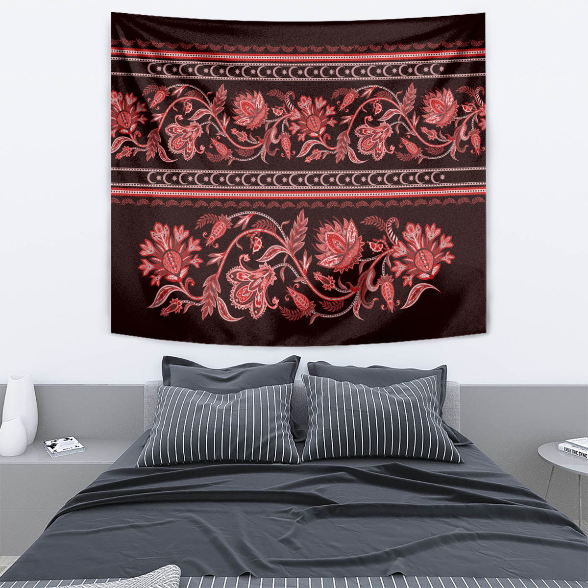 Azerbaijan Tapestry Traditional Pattern Ornament With Flowers Buta Red - Wonder Print Shop