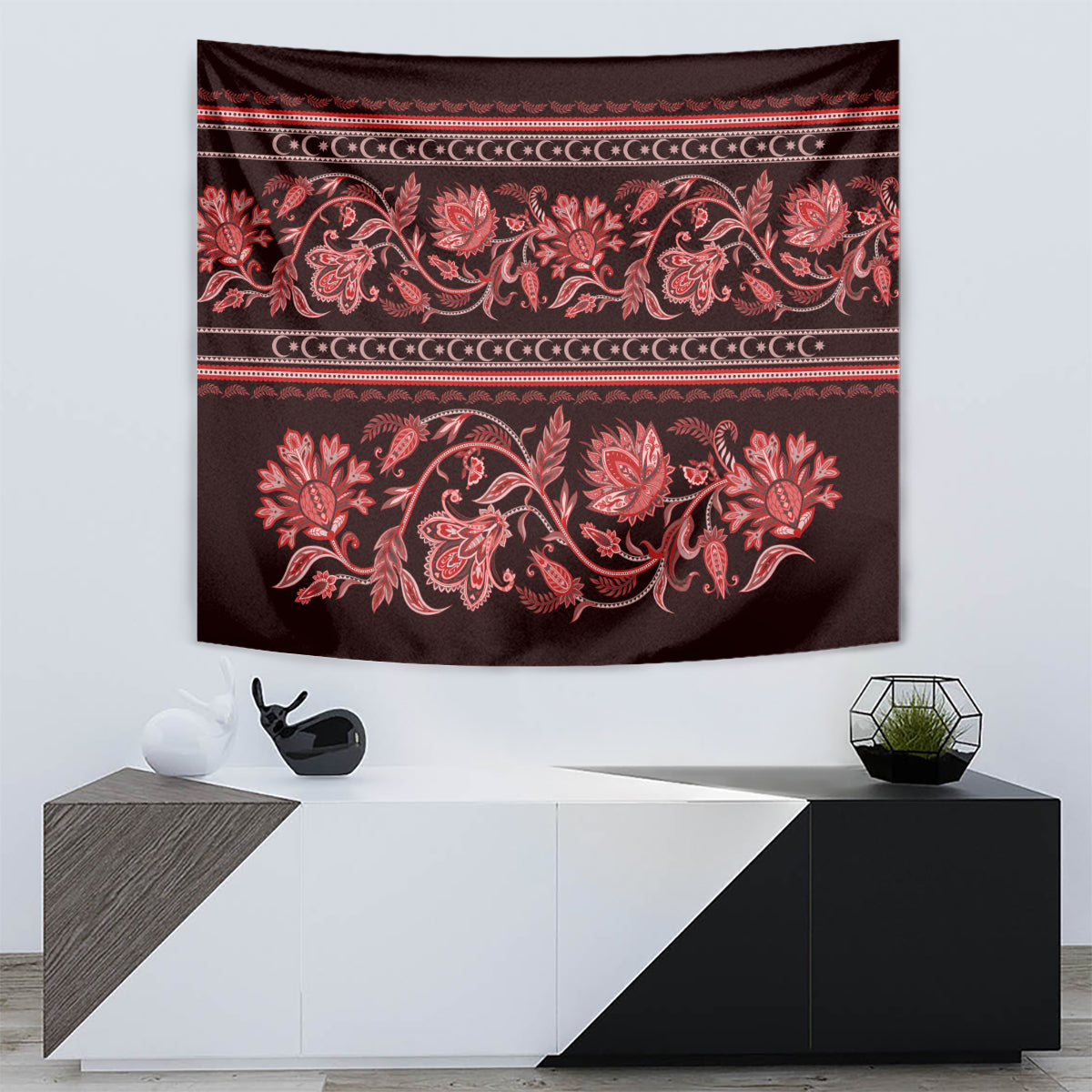 Azerbaijan Tapestry Traditional Pattern Ornament With Flowers Buta Red - Wonder Print Shop